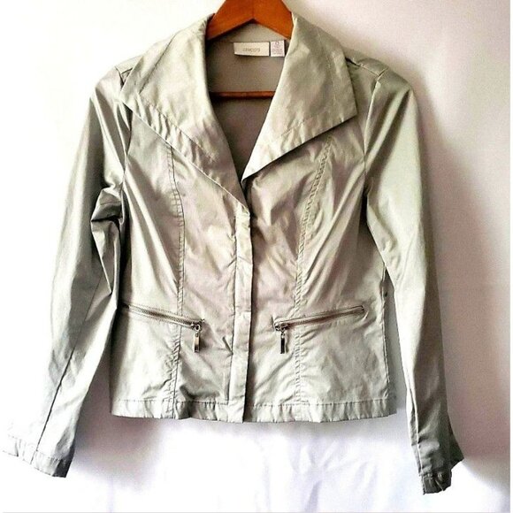 Chico’s Light Gray Carefree Chill Moto Gorpcore Carlynn Jacket Women's Small - Picture 2 of 11